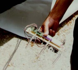 Don Colbath holding the M & T Systems built-from-kit Hexwalker. Hexwalker